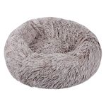 Vetasac Donut Dog Bed, Cat Calming Bed Anti-Anxiety Round Fluffy Faux Plush Soft Warming Cushion Sofa Beds for Small Medium Large Dogs Cats Washable JD003 (20 inch, Gradient Khaki)