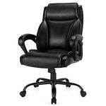 CASART PU Leather Office Chair, 300/400/500LBS Big and Tall Executive Chair with Rocking Backrest&Armrest, Heavy Duty Metal Base, Height Adjustable Computer Desk Chair for Home Working (400LBS, Black)