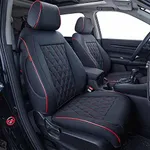 EKR CRV Seat Covers Custom Fit for Honda CRV 2023 2024 2025 2026 Leather Car Seat Cover Full Set for Trucks SUV,Waterproof Car Seat Cushion,Faux Leather (Black with Red Piping)
