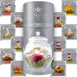 Teabloom Flowering Tea - 12 Unique Varieties of Blooming Tea Flowers - Hand-Tied Green Tea Leaves & Edible Flowers - 12-Pack Gift Canister