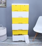 The Tickle Toe Child Safe Chest of Drawer| Storage Solution| Kids Organizer| Portable, Secure, Proudly Made in India, 5 Big Drawers 2 Small Drawers, 44L x 28.5W x 98H cm Yellow White