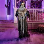 69'' Halloween Animated Grim Reaper Decoration with Chain, Life Size Skeleton with Light-up Eyes Creepy Sound (Sound Activated) for Halloween Haunted House Prop Outdoor/Indoor Lawn Decorations