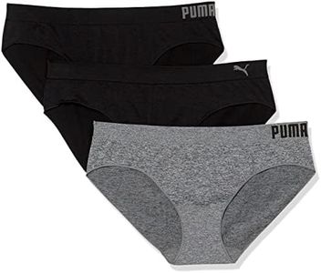 PUMA Women's Plus Size 3 Pack Seamless Bikini Underwear, Puma Black/Heather Grey, 2X