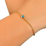 14k Solid Gold 2 Sided Evil Eye Bracelet, Thicker Rolo Chain Cute Dainty Delicate Eye Gold Bracelet, Trendy Blue Eyes Real Gold Eye Bracelet Great Gift for Birthday Women Mom Girls, Jewee Diamond