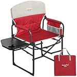 SunnyFeel Camping Director Chair Padded, Portable Folding Chair with Side Table and Storage Pouches, Compact Heavy Duty for Adults Outdoor (Red)