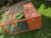 Bunny Business Rabbit and Guinea Pig Run, Partly Sheltered from the elements, Foldable, Stained in Red Cedar, Wind and Rain Cover Run Size: 122 x 122 x 61 cms L x D x H