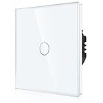 CNBINGO 1-Way Touch Light Switch - White Wall Switch with Glass Panel and Status-LED Backlight - No Neutral Wire Required - 500 W/Fach - 1 Gang