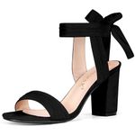 Allegra K Women Open Toe Ankle Tie Back Chunky Heel Sandals Black 6 UK/Label Size 8 US