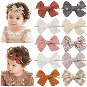 doboi 10PCS 3.5In Baby Girls Headbands Hair Bows Nylon Linen Hairbands