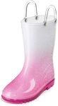 Puddle Play Kids PVC Glitter Rain Boots - Easy On Handles - For Girls and Boys, Lightweight, Sparkly, Toddler 4 (White/Pink)