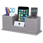PUSU Desk Pencil Holder, PU Leather Pen Holder for Desk, Executive Desk Organizers and Accessories, Multifunctional Desk Organizer with 4 Compartments Storage Business Card/Pen/Pencil/Phone/Stationery