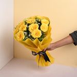 FlowerAura Fresh Live Flower Bouquet of 12 Yellow Roses Flowers For Birthday Gift, Anniversary Gift, Wedding Gift, Congratulations Gift & Gift For Special Occasions (Same Day Delivery)