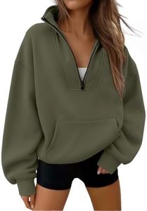 Trendy Queen Womens Sweatshirts Quarter Half Zip Pullover Workout Hoodies Fall Fashion 2026 Winter Fleece Jackets Sweaters Mock Neck Crew Neck Teen Girls Clothes Cute Clothing ArmyGreen S