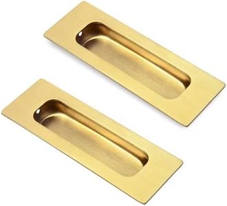 HOMOTEK 2 Pack 120mm Flush Sliding Closet Door Pulls, Recessed Finger Pulls for Sliding Barn Bypass Door Handles, Cabinet Drawer Rectangular Invisible Pull- Small Size 4.75 in, Brushed Gold