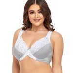 Ayigedu UK Ladies Super Plus Size Full Coverage Bra Non Padded Underwire Minimizer Bras 48E Grey