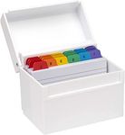 OSCO White Hi-Gloss Plastic Index Box | Small | A to Z Divider Tabs | 100 Lined Note Cards Included (5" X 3") | Ruled Revision Flash Cards | Recipe Notes | Contacts Filing | Fits Cards 127 x 76 mm