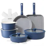 SENSARTE 17 Piece Ceramic Pots and Pans Set, Nonstick Detachable Handle Cookware, Induction Kitchen Cookware Set with Removable Handle, Dishwasher ＆ Oven Safe (Navy)