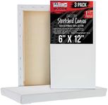 U.S. Art Supply 6" x 12" Gallery Depth 1-1/2" Profile Stretched Canvas 3-Pack - Acrylic Gesso Triple Primed 12-Ounce 100% Cotton Acid-Free Back Stapled Pouring Art