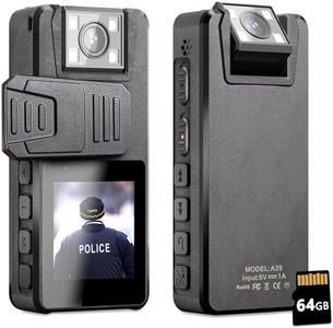 Hoestr Cámara Corporal 3000mAh, 1296P Body CAM con Visión Nocturna IR, Lente Giratoria 180° y 2 Clips Resistentes, 64GB Cámara Corporal, Ideal para Policía Ciclo Entrega Domicilio