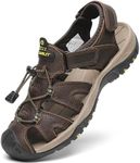 FLARUT Men's Sport Sandals Outdoor Hiking Sandals Closed Toe Leather Athletic Lightweight Trail Walking Fishing Sandals Water Shoes (E-Dark Brown,48)