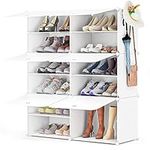 Shoe Rack, 6 Tier Closet Organizers Shoe Organizer Storage Cabinet Shoe Racks for Closet, 24 Pair Plastic Cube Closet Organizers and Storage Shoe Shelves with Doors for Entryway Bedroom Hallway(White)