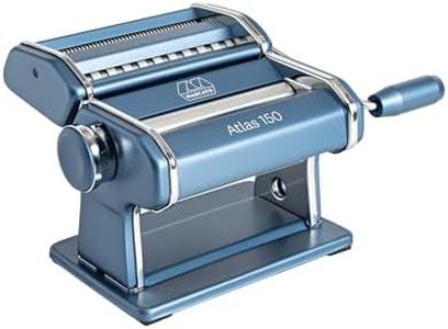 Marcato Atlas 150 Pasta Machine – Made in Italy | Premium Quality Home Pasta Maker with 3 Shapes | Anodised Aluminium Rollers, Stable Clamp, Non-Slip Hand Crank | Removable Combs - Powder Blue
