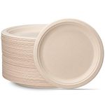 100% Compostable 10 Inch Heavy-Duty Plates [125 Pack] Eco-Friendly Disposable Sugarcane Paper Party Plates - Brown Unbleached