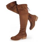 Hawkwell Women's Thigh High Fashion Boots Over The Knee Low Flat Heel Boots,Brown Faux Suede,11 M US