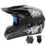 Motocross Helmets Youth Dirt Bike Helmet Fashion Kids Off-Road Mountain Bike Motorcycle Helmet DOT Approved (Gloves Goggles Face Shield) 4Pcs Set (Grey, Small)