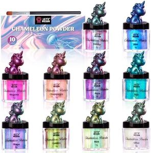 LET'S RESIN Chameleon Mica Powder, 10 * 5g Color Shift Mica Powder for Epoxy Resin/Tumbler, Saturated Color Shifting Chrome Pigment Powders for Painting,Slime,Nails