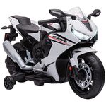 HOMCOM Honda Licensed 6V Kids Electric Motorbike Ride On Motorcycle Vehicle w/Headlights, Music, Training Wheels, for Ages 3-5 Years White