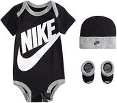 NIKE Baby Hat, Bodysuit and Bootie Three Piece Set Socks, Black Sportswear, 6-12 Months
