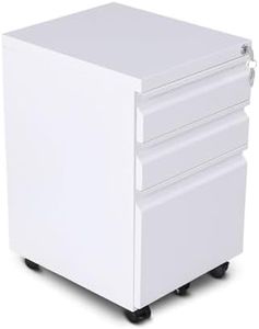 Ekkio 3 Drawer Mobile File Cabinet with Lock, Versatile Document Storage, Removable Pencil Tray, Stable with Lockable Wheels, Ideal for Home Office, Study, White