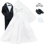 BJDBUS Wedding Set White Dress Bridal Veil and Groom Formal Suit Outfit for Boys Girl 11.5 in. Doll Clothes