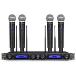 MicrocKing Wireless Microphone System, with 4 Handheld Mics, Metal Build, Fixed Frequency, Long Range 400FT, Ideal for Party Wedding Church Conference Speech