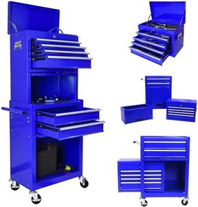 BouPower Tool Chests, 6-Drawer Rolling Tool Storage Cart with Detachable Tray, Multi-Functional Handles, Adjustable Shelves, Secure Locking System, Heavy-Duty Wheels, Ideal for Garage, Workshop