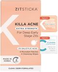 ZitSticka KILLA ACNE Extra Strength patches. 4 pack of fast-acting pimple patches for face and skin. Self-dissolving microdarts start working within 2 hours on deep, early-stage, unpoppable zits.