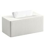 MEIBOOCH Stylish PU Leather Rectangle Tissue Box Cover with Magnetic Bottom for Bathroom Bedroom Office (White Stripes)