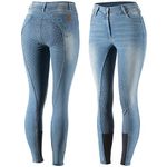 HORZE Kaia Womens Denim Horse Riding Pants | High Waist Silicone Full Seat Breeches | Accurate Size Chart, Lead Blue, 28