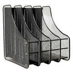 Clixera Desk Organizers Metal Desk Magazine File Holder with 4 Vertical Compartments Rack File Organizer for Office Desktop, Home Workspace, Black