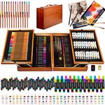 KINSPORY Art Supplies, 174-Pack Deluxe Wooden Art Set Crafts Drawing Painting Coloring Kit with 1 Coloring Book, 1 Sketch Pads Creative Gift Box for Adults Artist Beginners Kids Girls Boys (Brown)