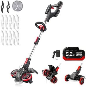 Korunria Blade Weed Wacker with Wheels, Electric Weed Wacker Cordless, 3-in-1 Brush Cutter & Edger & Mini-Mower with 4.0Ah Battery and Charger, 30+Mins & Brushless Motor, K&GO Force (One Battery)