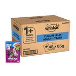 Whiskas Wet Cat Food For Adult Cats (1+Years), Tuna In Jelly Flavour, 48 Pouches (48 X 85G), 1 Count