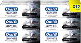 Oral-B 3D White Therapy Whitening Toothpaste, Deep Clean with Charcoal , Teeth Whitening & Teeth Stain Removal, 900 ml (75 ml x 12)