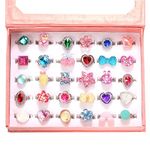 PinkSheep Little Girl Jewel Rings in Box, Adjustable, No Duplication, Girl Pretend Play and Dress Up Rings (36 Jewel Ring)