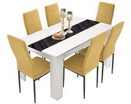 Dining Table and Chairs Set 6, Dining Room Chairs and 18mm Thick Table Top 140 x 80 cm Long Wooden Dining Table Modern Design Dining Table Set for Home Kitchen Furniture