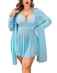 Avidlove Women Sexy Lingerie Set Plus Size Sleepwear Women's Exotic Nightgowns Lace Babydoll Lingerie Light Blue XXXL