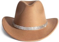 Lisianthus Shiny Rhinestone Cowgirl Hat Glitter Western Party Fedora Cowboy Hat Khaki