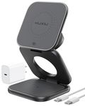 KU XIU Qi2.2 25W Magnetic Wireless Charger, Foldable 3 in 1 Travel Charging Station for iPhone 17/16/15/14/13/12, 5W for Apple Watch & AirPods, Aluminum Alloy Design, 45W GaN Adapter Included, Gray