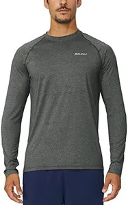 baleaf Men's Long Sleeve Running Shirts Quick Dry Workout Shirts Athletic T-Shirts Lightweight Soft Fishing Tee Tops Grey Heather Size L